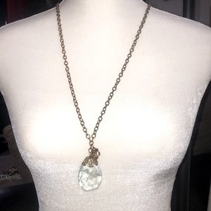 Large green teardrop crystal pendant copper chain